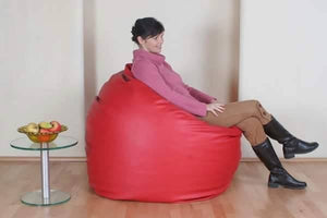 Red Comfy Leather Puffy Beanbag