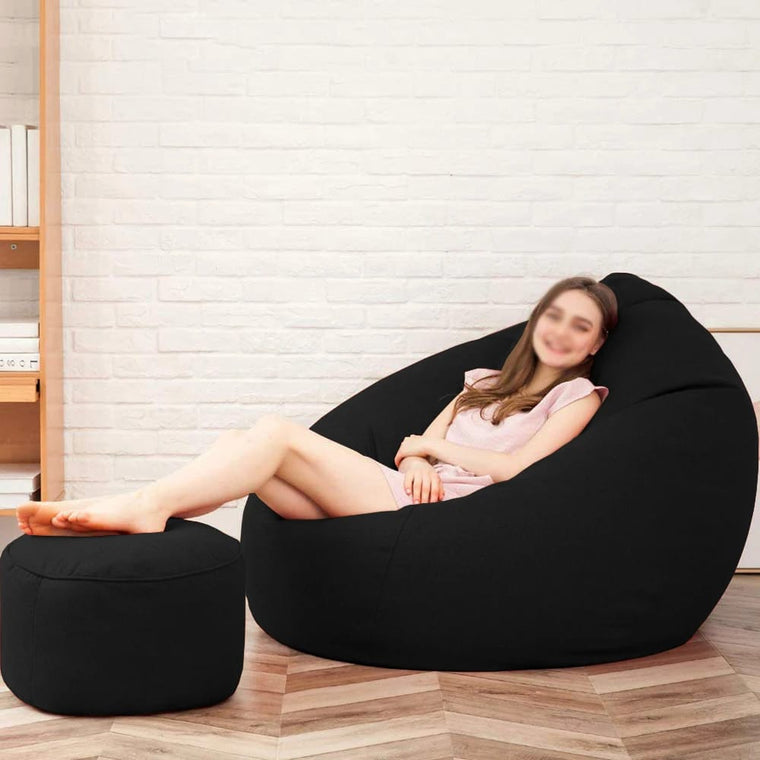 Elegant Black Comfy Beanbag With Stool