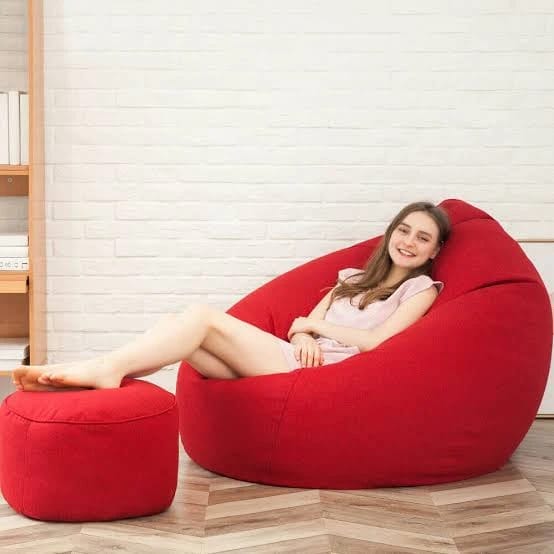 Elegant Red Comfy Beanbag With Stool