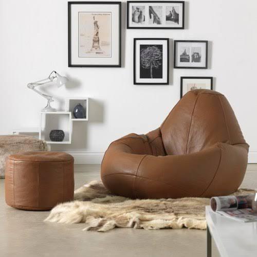 Comfy Leather Bean Bag With Stool