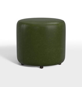 Green 18" Worley Round Leather Ottoman