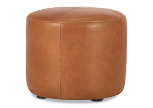 Brown 18" Worley Round Leather Ottoman